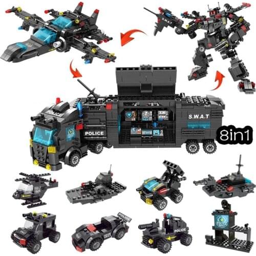 Mecha Special Police Building Blocks Special Police Series Mech change Chariot Bricks 3D Model Puzzle Toy For Kids Birthday Gift
