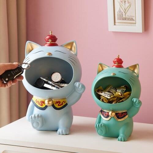 Nordic Big Mouth Cat Storage Box Candy Key Storage Resin Colorful Animal Model Modern Home Decoration Accessories Gift Lucky Cat