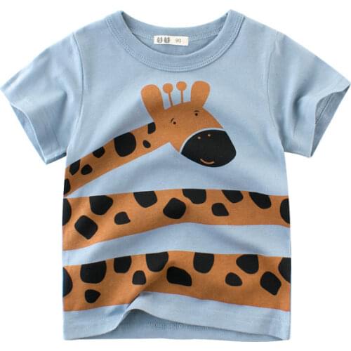 2021 Summer Cartoon Print Boys Girls T Shirt Giraffe Lion Monkey Short Sleeve Boy T-Shirts Kids Clothes Toddler Cotton Tops 10Y