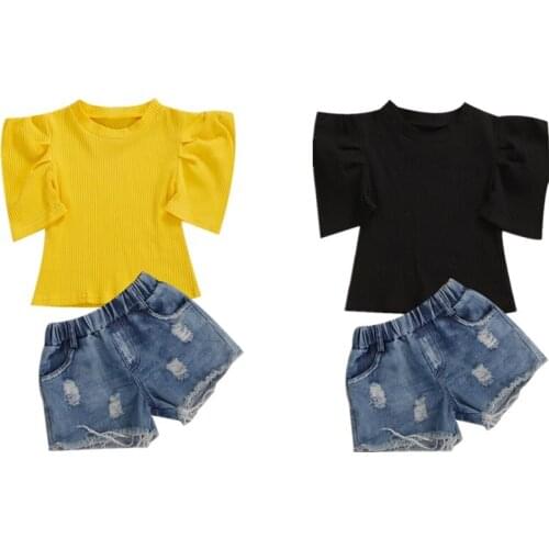 Citgeett Summer Baby Girls Clothes Set Pants Jeans Kids Casual Fashion Outfits Short Sleeves Cotton