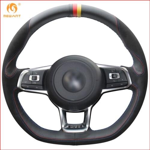 MEWANT Black Leather Suede Car Steering Wheel Cover for Volkswagen Golf 7 GTI Golf R MK7 VW Polo GTI Scirocco 2015 2016 Parts