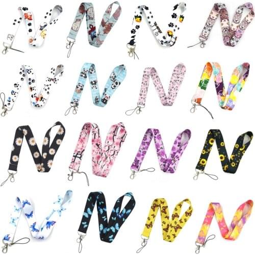 Cute Daisy Flower Cartoon Butterfly Cat Panda Mobile Phone Straps Lanyards For Keys ID Card Badges Holder Keyring Webbing