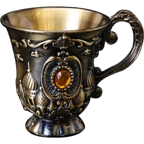 Mini Spirits Wine Glasses Cup 30ml Relief Retro Diamond Pattern Goblet Spirits Drinking Alloy Antique Wine Gift Retro Decoration