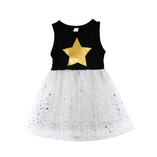 Fashionable Star Toddler Baby Girls Tutu Dress Sleeveless Lace Princess Party Pageant Dresses Kids Clothes Summer