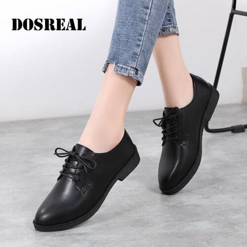 Fashion Spring And Autumn Oxford Flat Shoes Ladies Loafers Pointed Toe small Leather Shoes Ladies Casual Lace-up All-Match Shoes