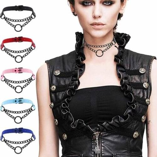 Trendy Women Hiphop Cute Cosplay Maid Collar Punk Gothic Leather Choker Metal Chain Round Necklace Fashion Jewelry 2021 New