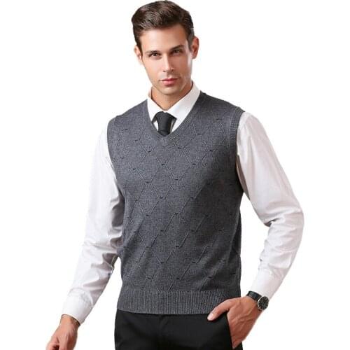 2019 Autumn and Winter Slim Knitted Pullovers Men V-Neck Sleeveless Formal Business Pull Homme Casual Solid Sweaters Vest