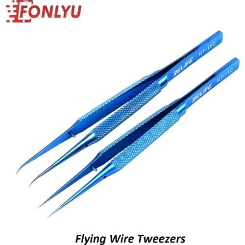 RELIFE Titanium Alloy Precision Flying Wire Blue Tweezers For Mobile Phone Soldering Motherboard BGA Fingerprint Repair Tool Set