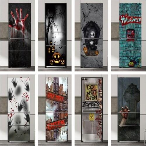Halloween Sticker 3D Horror Blood Hand Pumpkin Refrigerator Sticker Tombstone Wall Sticker Fridge Cover Film PVC Furniture Decal