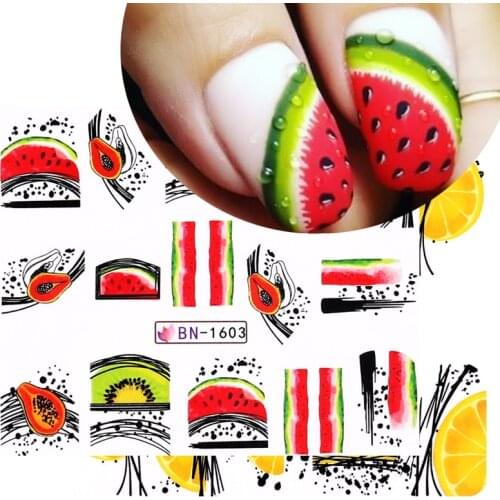 1pcs Fruits Water Decals Nail Art Stickers Summer Lemon Watermelon Foils Decoration Nail Slider Cool Tips