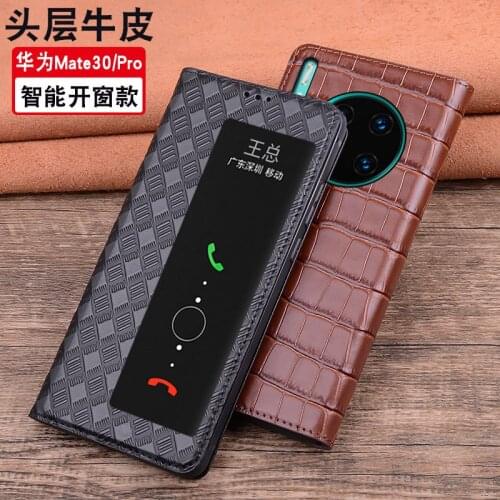 New Luxury Genuine Cow Leather Magnetic Window Flip Cover Mobile Phone Book Case For Huawei Mate 30 Pro Phone Cases Funda