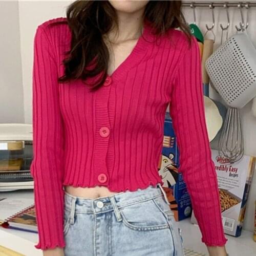 2021 New Womens Sweaters Autumn Winter Fashionable 6 Colors Buttons Casual Short Cropped Cardigans Knitwear