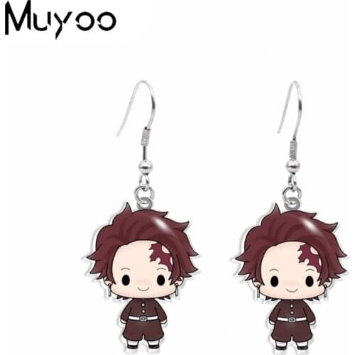 New Anime Demon Slayer Kimetsu no Yaiba Tanjirou Nezuko Agatsuma Zenitsu Hashibira Inosuke Epoxy Acrylic Fish Hook Earrings