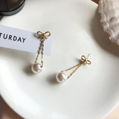 Simple Simulated-pearls Pendant Bowknot Earings Fashion Jewelry 2020