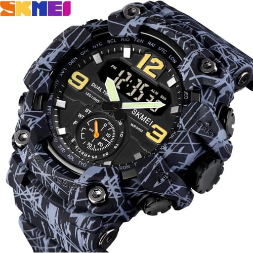SKMEI Shockproof Digital Men Watch Dual Movement 3 Time Sport Wristwatch Mens Waterproof Electronic Watches montre homme 1637