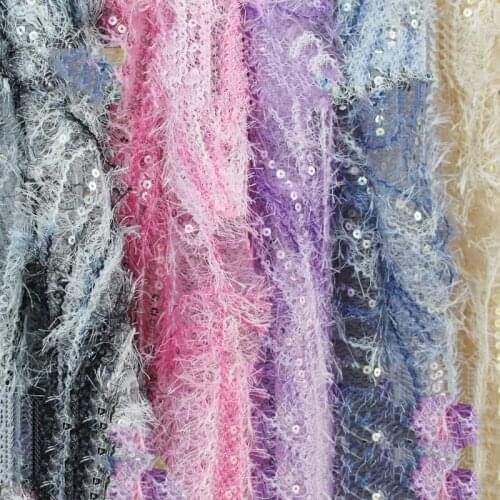 GLace 3Y/Lot Fashion gradient feather sequin mesh embroidered glitter fabric Embroidered lace transparent fabric for dress TX807