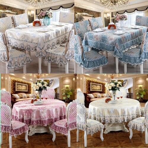 Luxury Embroidered Lace Tablecloth Chair Cover Soft Quality Fabrics Blue\Beige\Purple European Table Cover Round\Rectangle