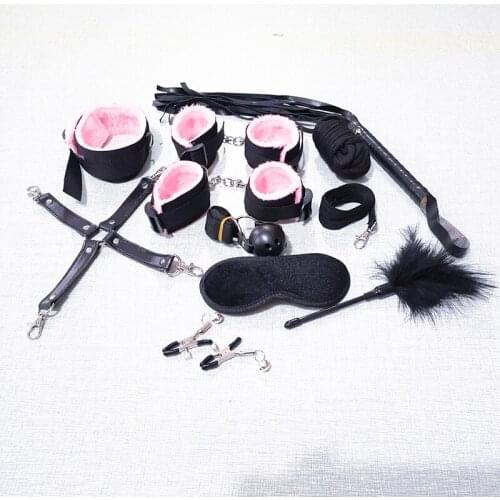 HanHaoBird Adult sex toys Cross buckle webbing plush set of 10 set Including whip, handcuffs, ankles, etc