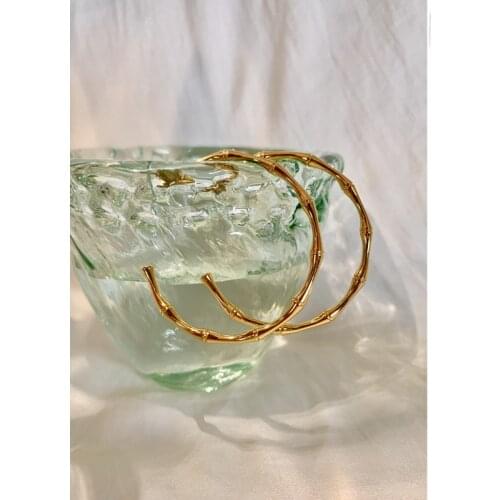 Ins Gold Colour Stainless Steel Hoop Large Circle Bamboo Earrings CC Shape Statement Earrings For Women Girl