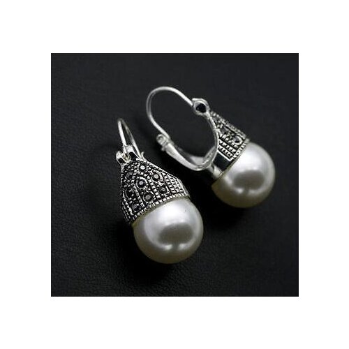 Gray drop 14mm big shell pearl earring lantern large white pearl crystals freshly baked earrings gem/stone/coral/opal Marcasite