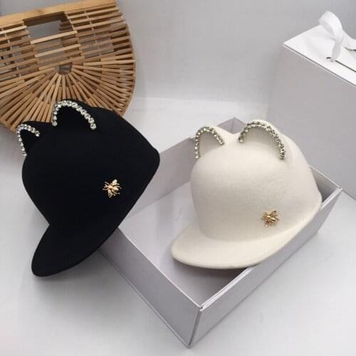 Wool felt hat letters bright drill the demon cat ear equestrian cap hat three-dimensional Visors for women