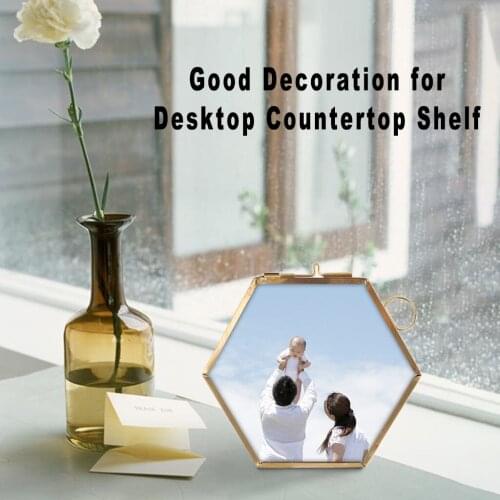 5 Pieces Hexagon Metal & Glass Picture Photo Frame Hanging Frame