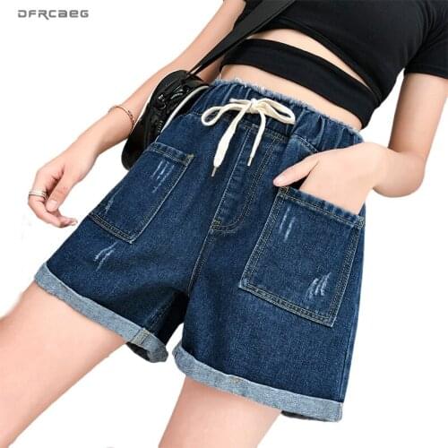 Loose Blue Denim Shorts Female 2020 Casual High Waist Summer Women Plus Size Jeans Shorts Vintage Crimping Short Feminino 5XL