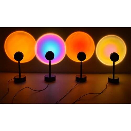 Rainbow Sunset Projector Led USB Night Light Sun Projection Desk Lamp Bedroom Bar Coffee Store Wall Decoration Bedside Lighting