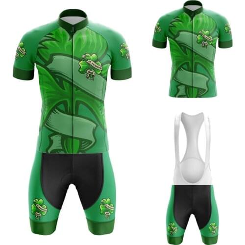 3Leaf Patricks Day Cycling Jersey Set Short Sleeve Bike Clothing Bib Shorts Gel Breathable Pad New Maillot Ciclismo Hombre