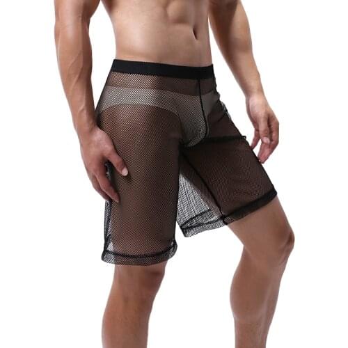 Lounge Pajama Bottoms Mens Sexy Underwear Shorts Home Sleepwear Breathable Mesh See Through Hollow Out Loose Sleep Nightdress