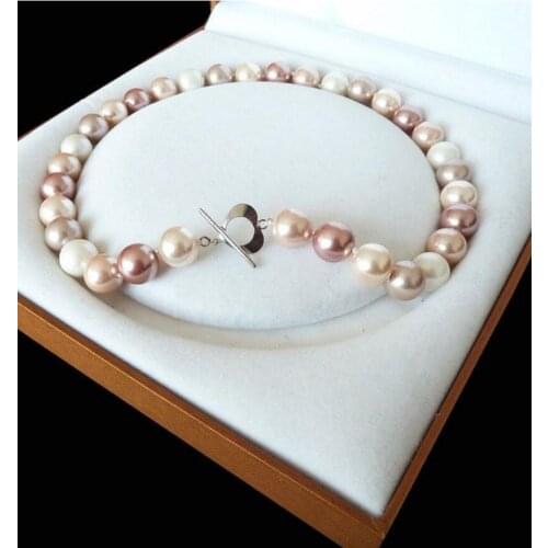 Jewelry Rare Huge 12mm Genuine South Sea white pink purple Shell Pearl Necklace Heart Clasp 18