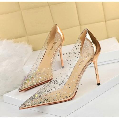 BIGTREE 2022 New Crystal 10cm Heels Women Pumps Pointed Toe Thin Heels Shallow Woman Dress Weeding Shoes Bling Elegant Pumps
