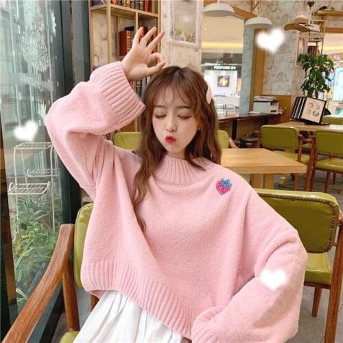 2020 Autumn New beauty girl Embroidery Strawberry Korean Women Sweater Loose Pullover School Sweet Female Sweaters College