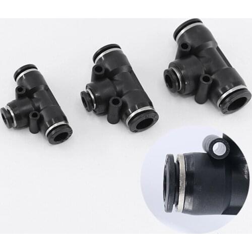 1pc Black PEG Pneumatic Fitting T Type One Touch Push In Three Way Quick Fittings Connector