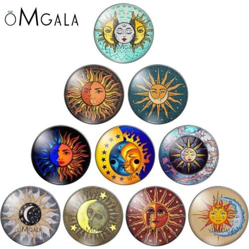 Cartoon Sun and Moon Patterns 10pcs 10mm/12mm/14mm/16mm/18mm/20mm/25mm Round photo glass cabochon demo flat back Making findings