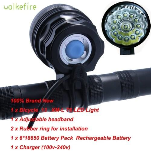 Walkifre High Lumens 3 Colors 13 x XML T6 LED Rechargeable Bicycle Light Cycling HeadLight Bike Headlamp + 6x18650 Battery Pack