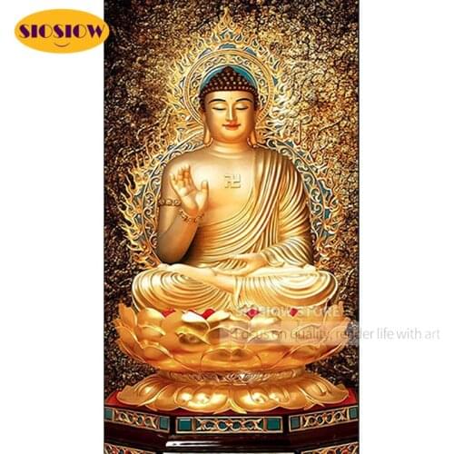 Full Drill 5D DIY Diamond Religious Buddha Paintings Gold Square Round Daimond Mosaic Embroidery Cross-stitch Decor Temple Wall