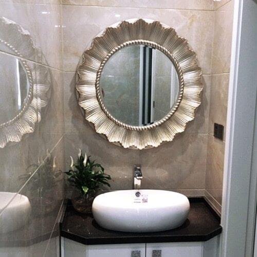 Free shipping European Circular Bathroom Mirror Sunflower Fireplace Restaurant Decorative Porch Toilet Mirror Wall Mirrors Art