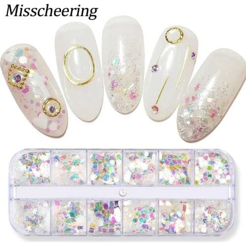 3D Glitter Mermaid Nail Sequins Mixed Designs Shinny Transparent Nail Art Flakes Paillette Charm Manicure Decoration 12 Grids