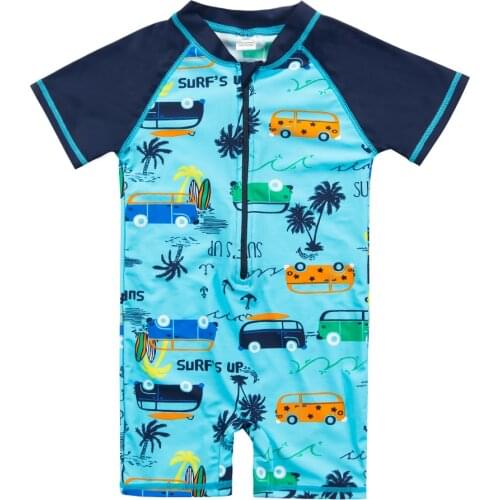 Wishere One-piece Bathers Boy Beachwear Dress Baby Bathing Clothes Kids Swimwear With Short Sleeves Swimsuit
