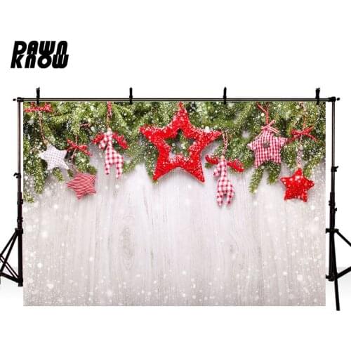 DAWNKNOW Merry Christmas Tree Photography Background Red Star Wood Wall Backdrops Family Children Photocall Photo Studio lv1075