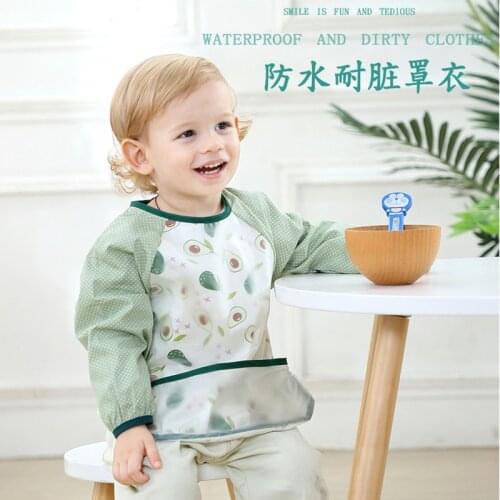 Baby Long Sleeve Bib Waterproof Coverall Cotton Childrens Apron Bibs And Cloth Babies Accessories Newborn Baby Feeding