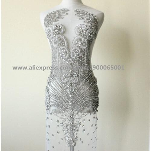 Long Bodice Rhinestone Applique, Hand Made Heavy Beaded Rhinestone Applique, Rhinestone Applique, Bridal Prom Gown Rhinestone