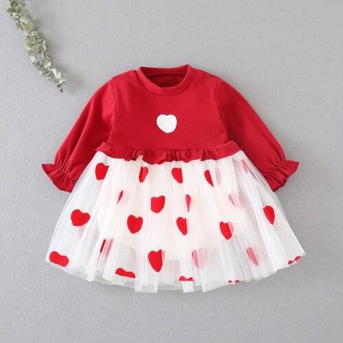 Infant Baby Girl Clothes Cotton Long Sleeve Christmas Red Loveheart Princess Dress Bodysuit baby Xmas Party Outfits Romper 0-18M