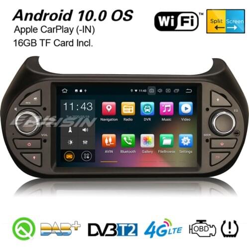 Erisin 5125 Android 10.0 Car Stereo CarPlay GPS WiFi OBD2 BT TPMS USB DVR DAB+ Navi For Fiat Fiorino Citroen Nemo Peugeot Bipper