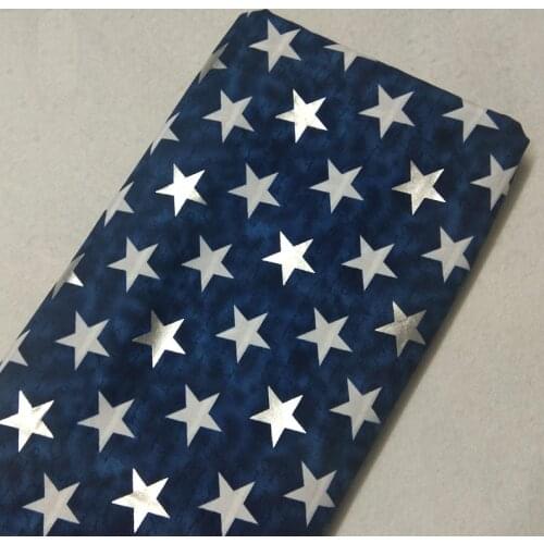 Classic Navy Blue Silver White Fivestar Printed Cotton Fabric 50x105ccm Star Fabric Patchwork DIY sewing Baby Cloth Dress Home