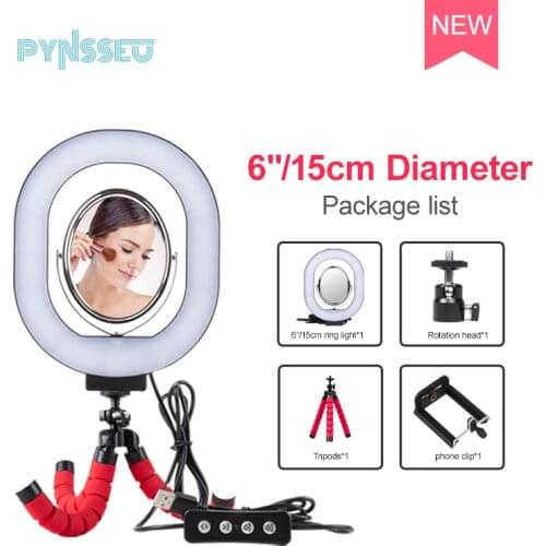 PYNSSEU Selfie ring Light with tripod for make up 6"/10" Ring Lamp with mirror brightness settings Shining for live stream