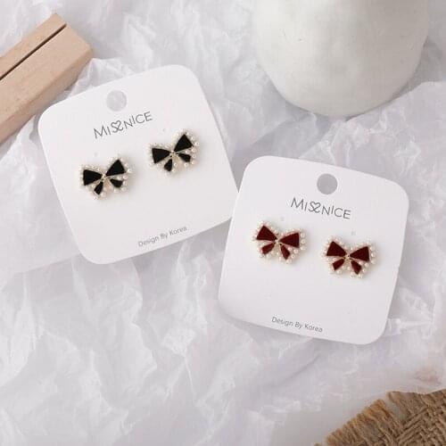 Sweet Bowknot Pearl Stud Ear Women Jewelry Fashion Accessories Cute Simple Bow Earrings S925 Needle