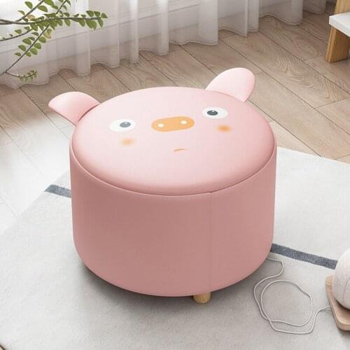 Creative Solid Wood Leg Small Stool Home Living Room Cute Bench Net Red Sofa Round Stool Cartoon Lazy Shoe Changing Stool Wood