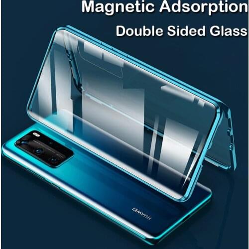 Magnetic Metal Double Side Glass Case For Huawei P40 P30 P20 Mate 20 30 Pro Honor X10 30 20S 20 Lite Nova 7 6 SE 8X 9X Pro Cover